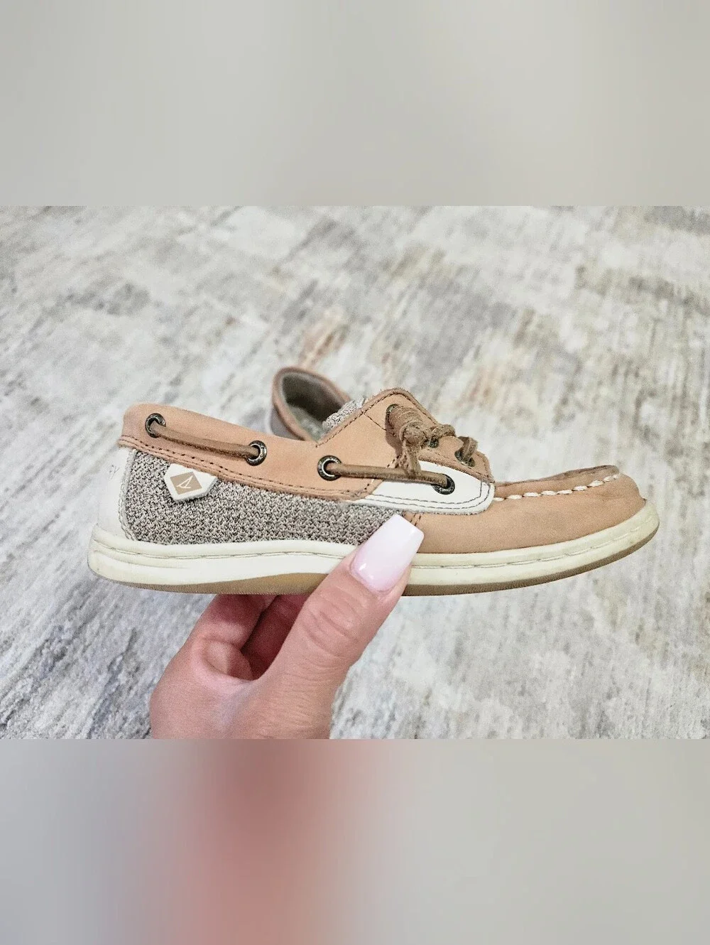 Sperry Kids Tan and Brown Leather Moccasin Boat Shoes Size 13